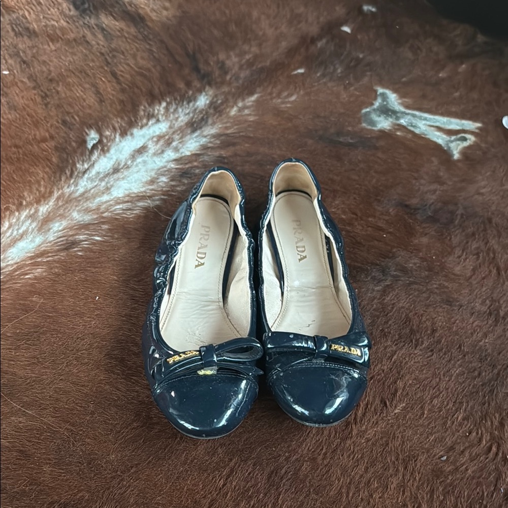 Prada Women's navy Patent Leather Ballet Flats